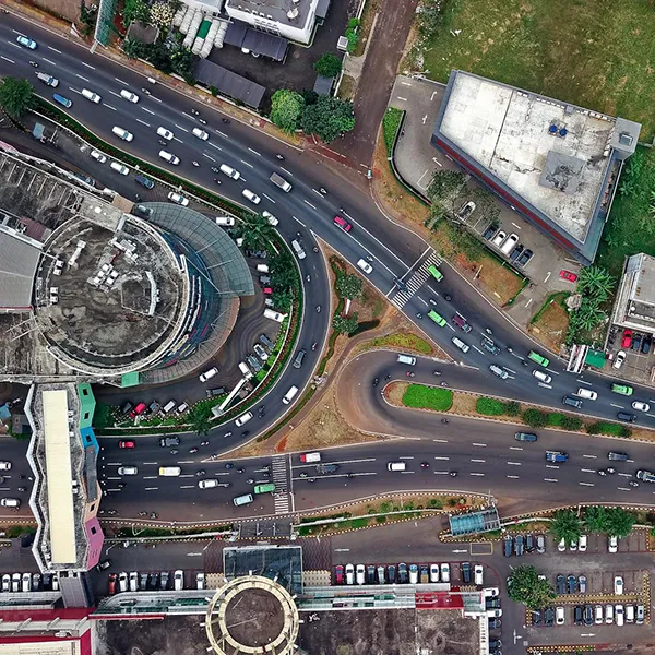 Ariel view of a traffic jam